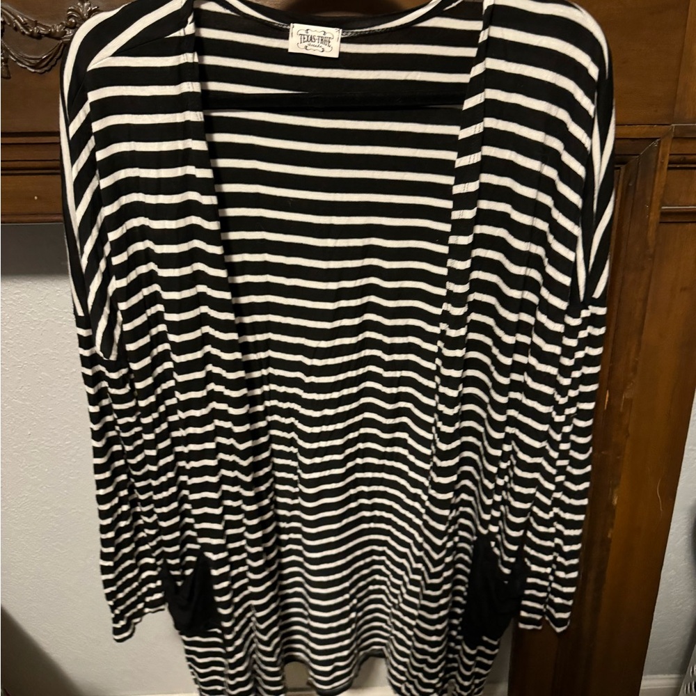 Texas True Threads Black and White Striped Cardigan
